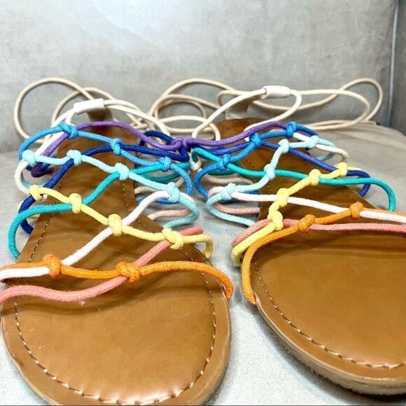 Gladiator Rainbow Tie Lace Up Sandal Shoe Size 11 - Picture 4 of 6